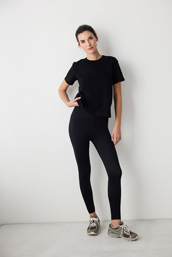 Siyah Bisiklet Yaka Premium Pamuk Tişört - 6