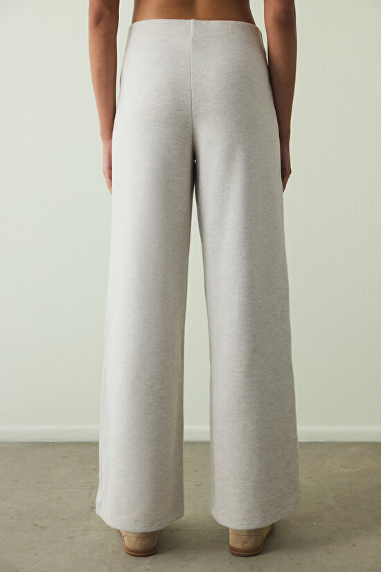 Beige Melange Warm High Waist Wide Leg Trousers Beige Melange Warm High Waist Wide Leg Trousers - 4