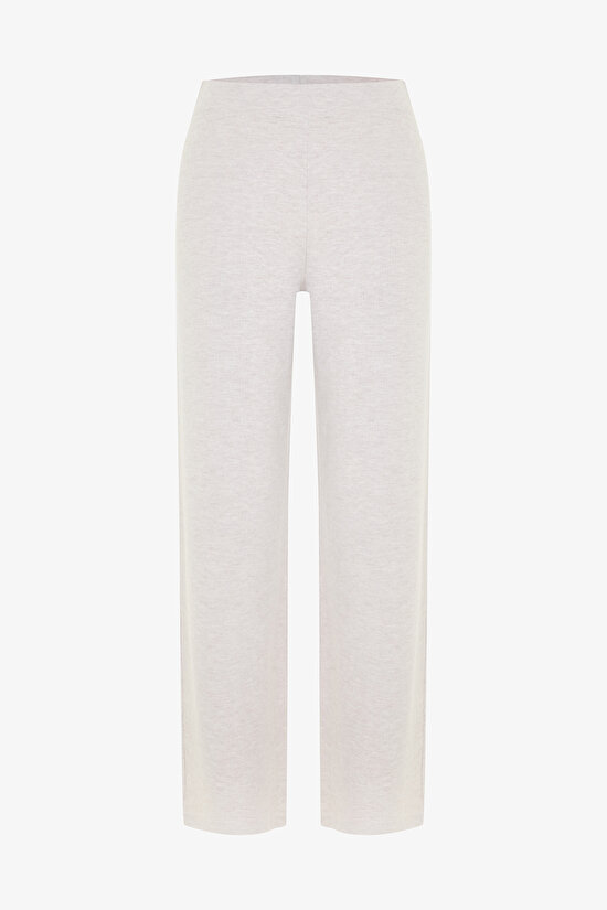 Beige Melange Warm High Waist Wide Leg Trousers Beige Melange Warm High Waist Wide Leg Trousers - 5