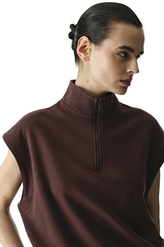 Kahverengi Nura Half Zip Sweatshirt - 4