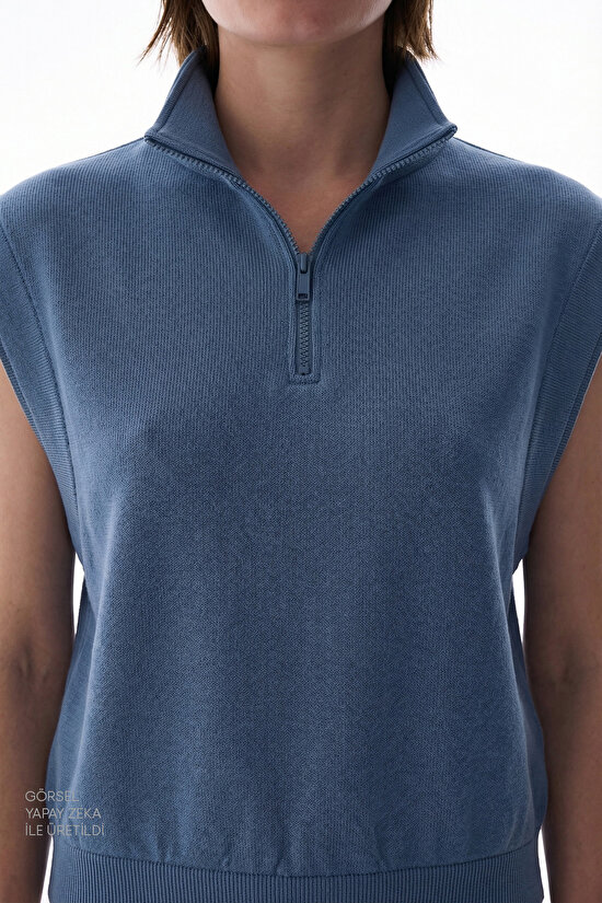 Koyu Mavi Nura Half Zip Sweatshirt - 3