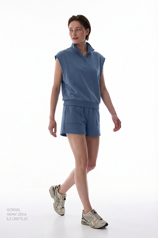 Koyu Mavi Nura Half Zip Sweatshirt - 4