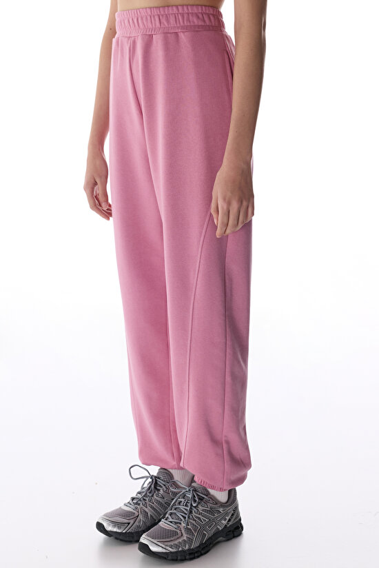 Gül Kurusu Dikiş Detaylı Yüksek Bel Pamuklu Jogger - 2