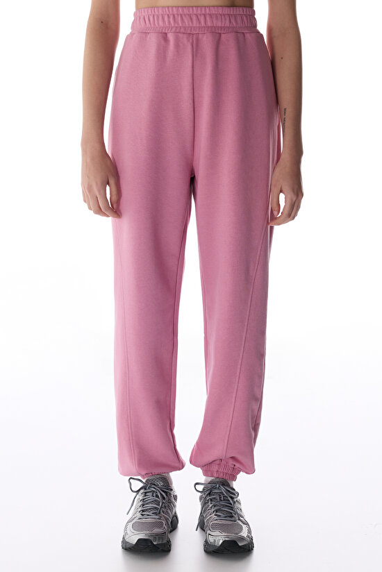 Gül Kurusu Dikiş Detaylı Yüksek Bel Pamuklu Jogger - 4