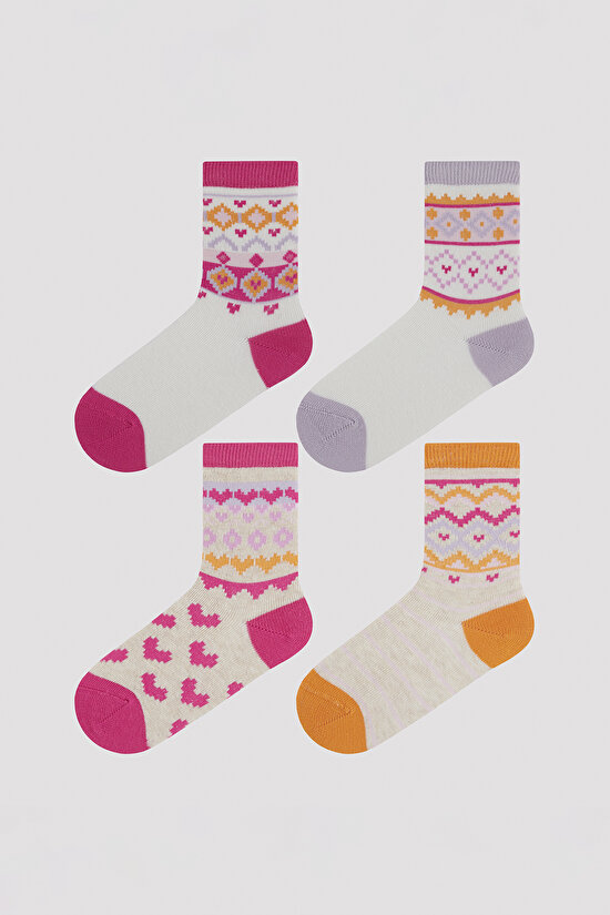 Kız Çocuk Etnic Patterns 4 lü Soket Çorap - 1