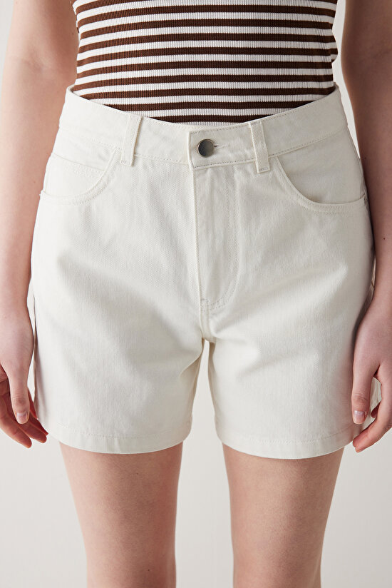 Denim Look Beige Shorts - 1