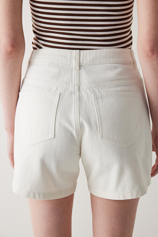Denim Look Beige Shorts - 3
