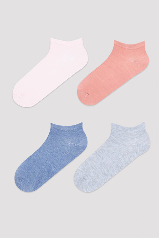 Pembe - Çok Renkli Basic 4lü Patik Çorap - 1