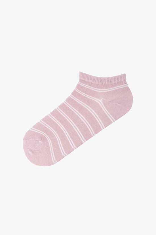 5 Çift Pamuklu Çizgili Patik Çorap - 4