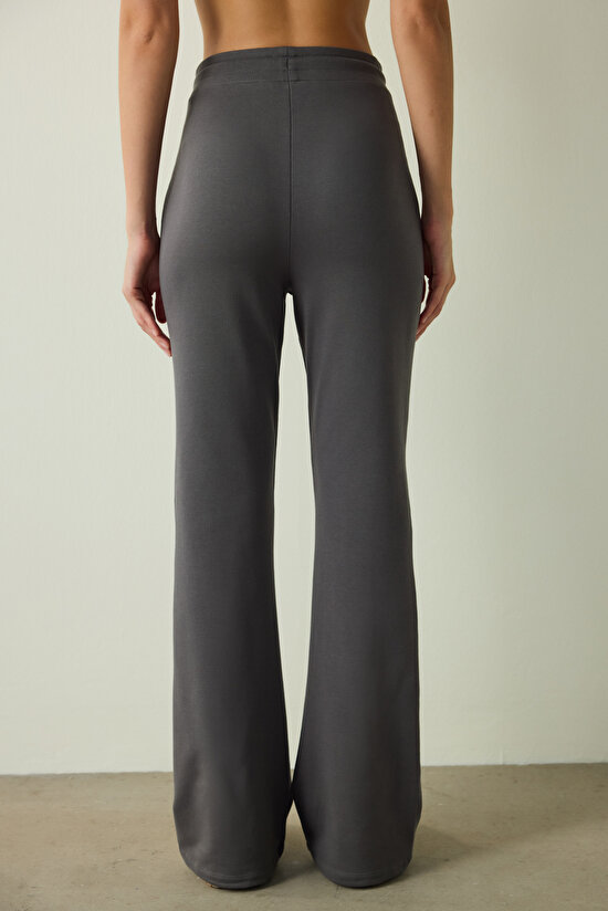 Anthracite Tying Detailed Normal Waist Flexible Bell-bottomed Sweatpants - 3