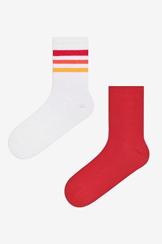 Multistripe 2in1 Red White Tennis Socket Socks - 1