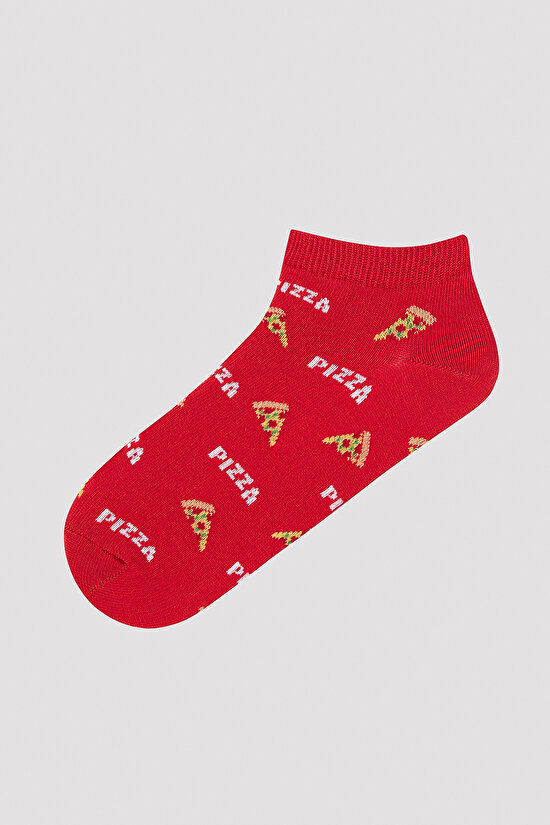 Pizza Baskılı Siyah 3lü Patik Çorap - 2