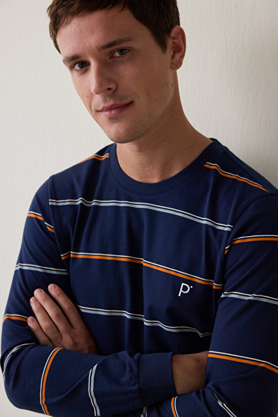 Lacivert Erkek Çizgili Jogger Pijama Takımı - 3