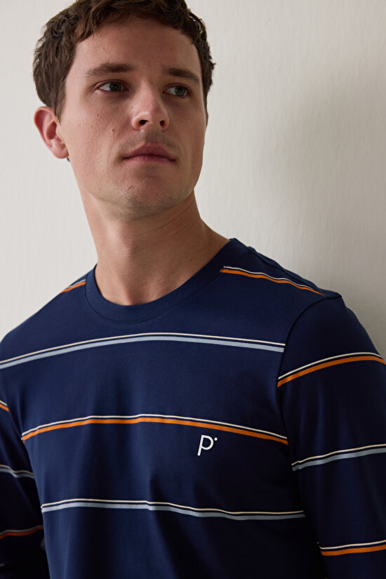 Lacivert Erkek Çizgili Jogger Pijama Takımı - 4