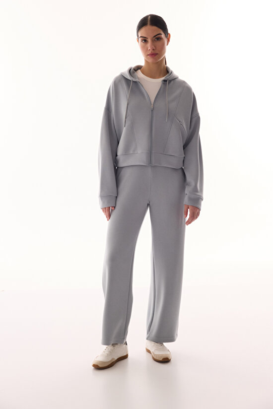 Gray Silky Feel Zipped Hoodie