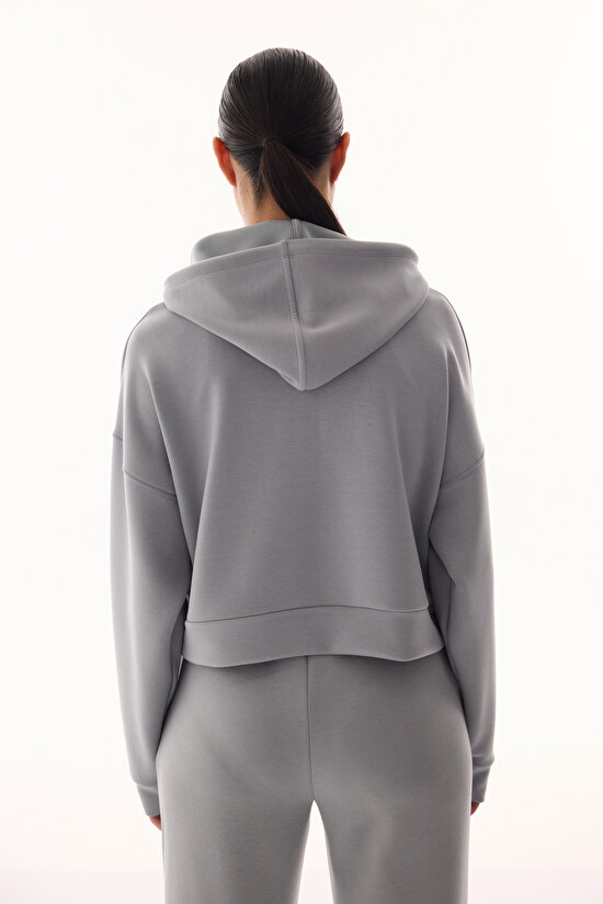 Gri Silky Feel Fermuarlı Hoodie - 8