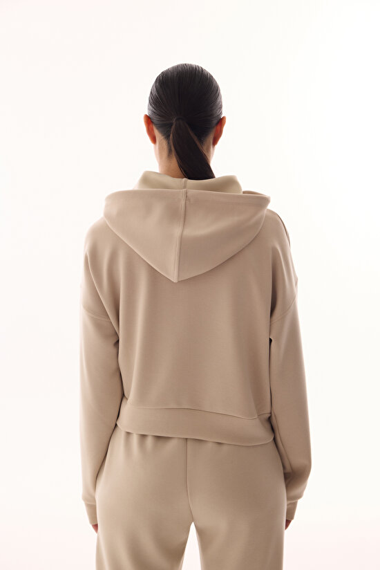 Bej Silky Feel Fermuarlı Hoodie - 9