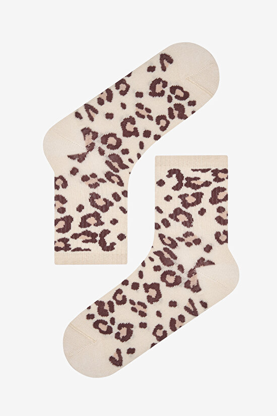 Leopard 2li Kahverengi Çok Renkli Burun Dikişsiz Tenis Soket Çorap - 3