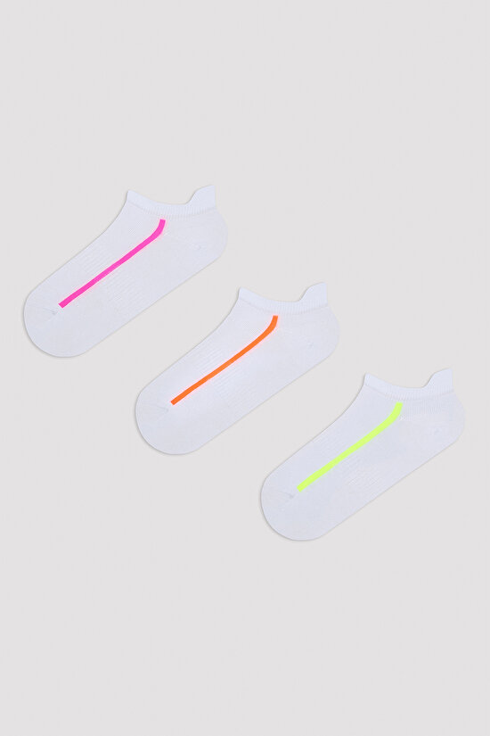 Neon Shiny Line Beyaz 3lü Patik Çorap - 1