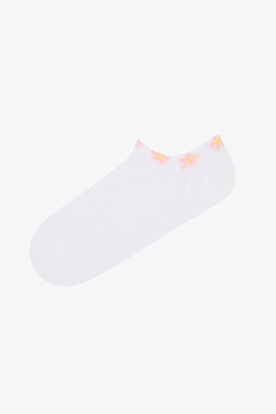 3 Çift Pamuklu Bileği Çiçek Desenli Burun Dikişsiz Sneaker Çorap - 4