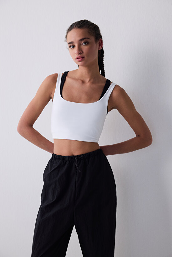 Sporty Square Neck Off White Top - 3