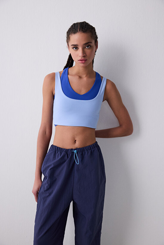 Sporty Square Neck Açık Mavi Üst - 4