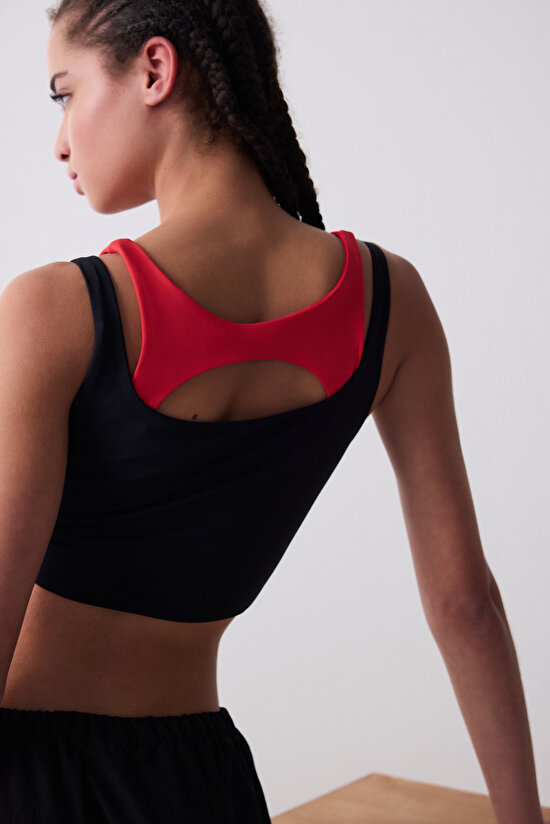 Sporty Square Neck Siyah Üst - 5