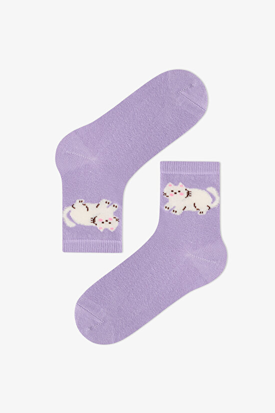Kız Çocuk Pembe Fluffy Cat Kedi Desenli Pamuklu 4 Çift Soket Çorap - 2