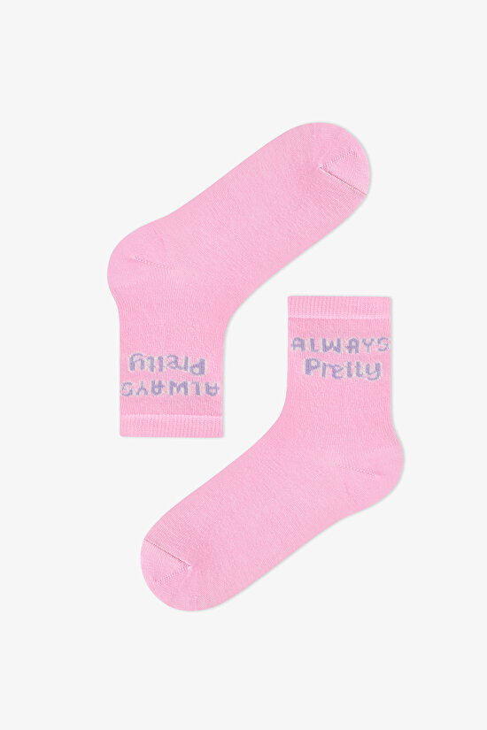 Kız Çocuk Pembe Fluffy Cat Kedi Desenli Pamuklu 4 Çift Soket Çorap - 3