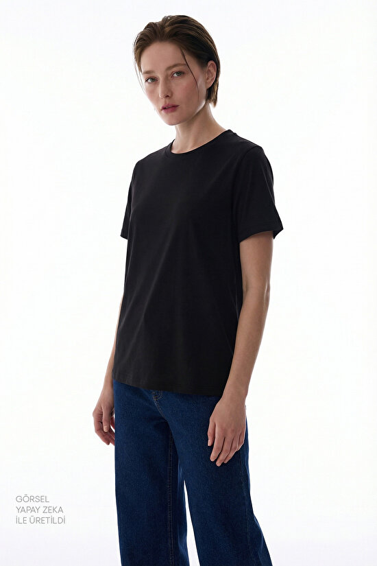 Black Crew Neck Modal T-Shirt - 2