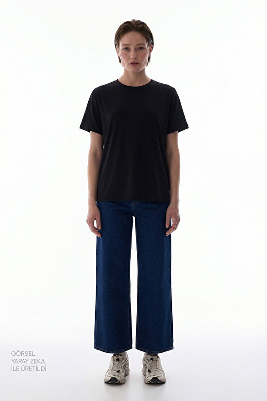 Black Crew Neck Modal T-Shirt - 5