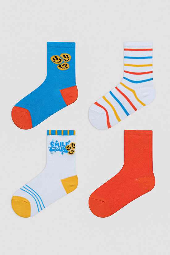 Erkek Çocuk Smile Mavi 4lü Soket Çorap - 1