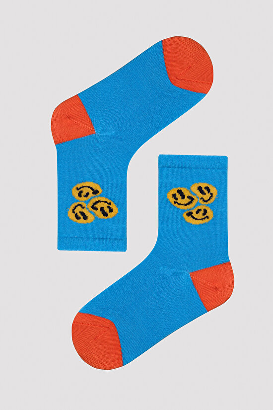 Erkek Çocuk Smile Mavi 4lü Soket Çorap - 5