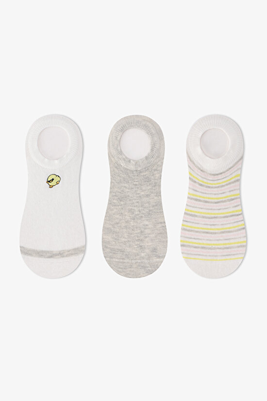 3 Çift Burun Dikişsiz Pamuklu Renkli Nakışlı Patik Çorap - 1