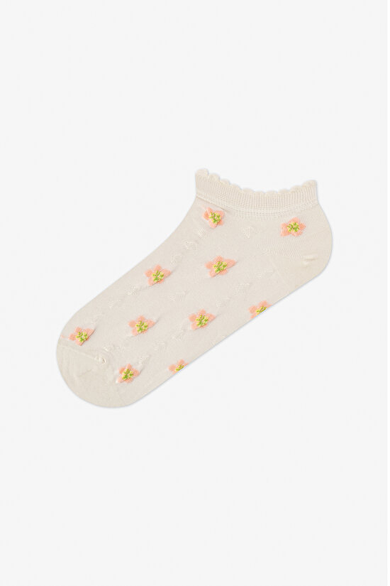 3 Çift Burun Dikişsiz Pamuklu Renkli Çiçek Kabartma Desenli Patik Çorap - 3