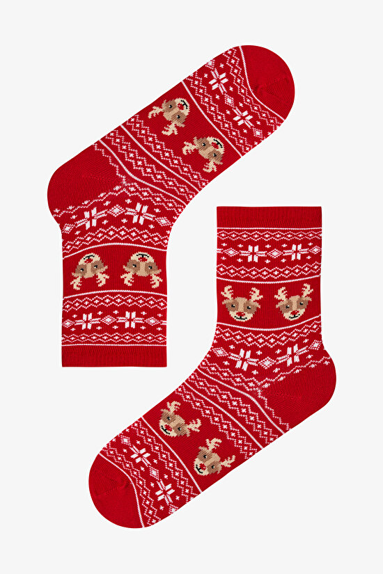 Çok Renkli Unisex Çocuk Reindeer 2li Soket Çorap - 3