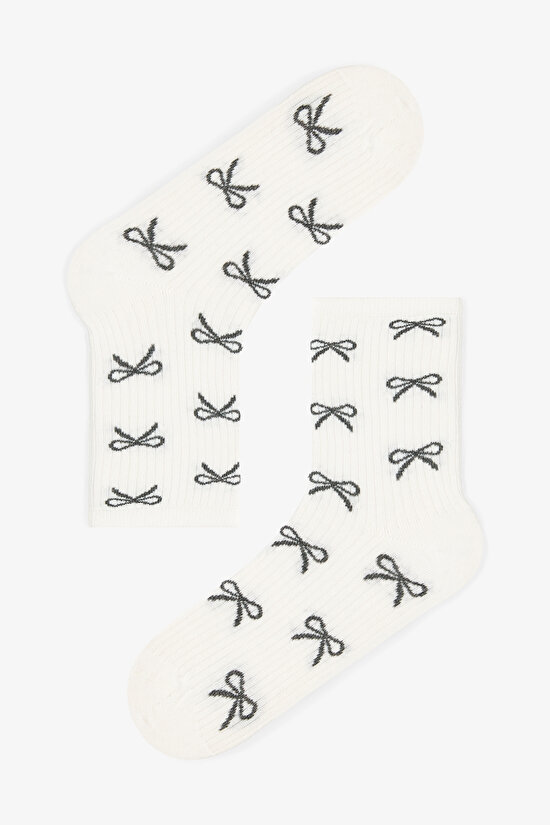 5 Çift Pamuklu Kurdele Desenli Soket Çorap - 2