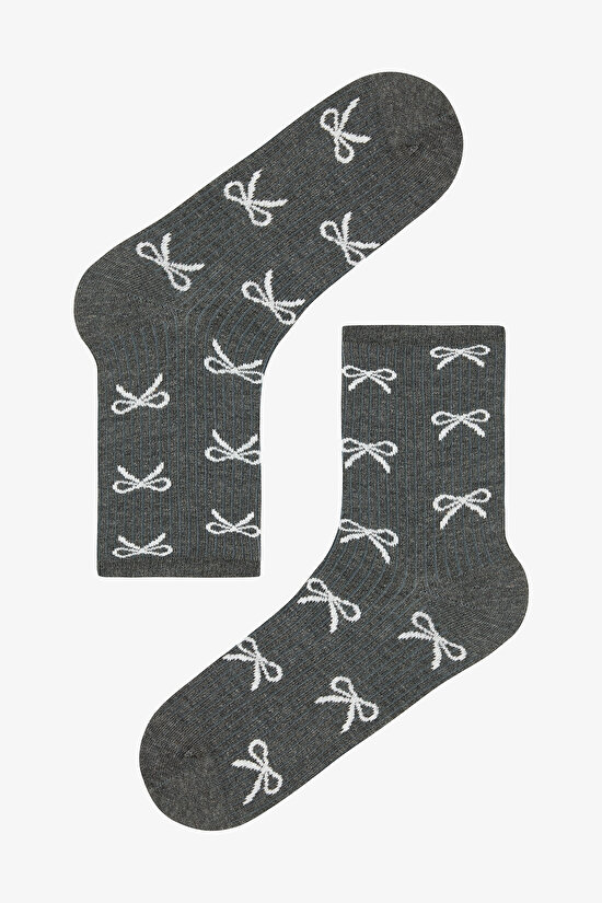 5 Çift Pamuklu Kurdele Desenli Soket Çorap - 3