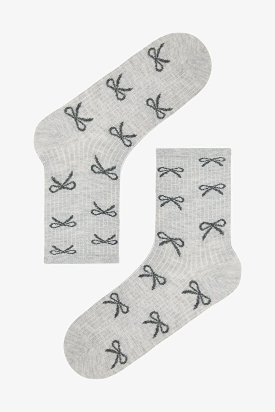 5 Çift Pamuklu Kurdele Desenli Soket Çorap - 4
