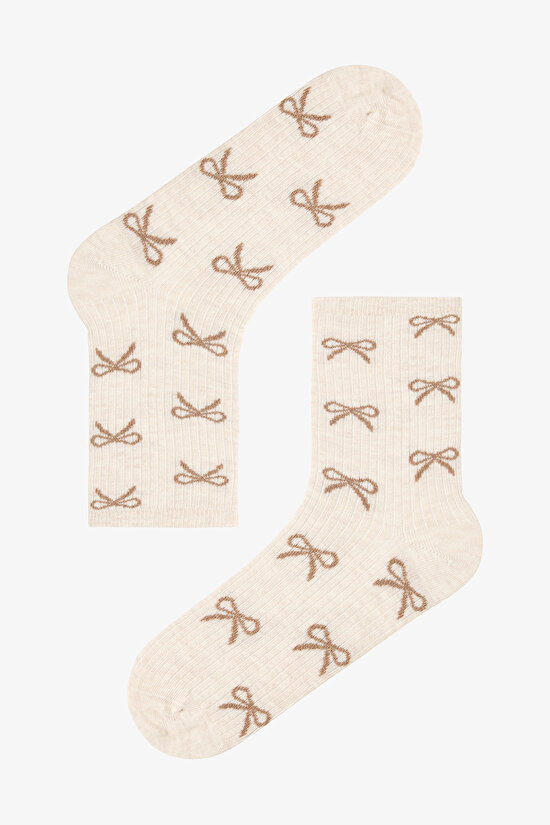 5 Çift Pamuklu Kurdele Desenli Soket Çorap - 5