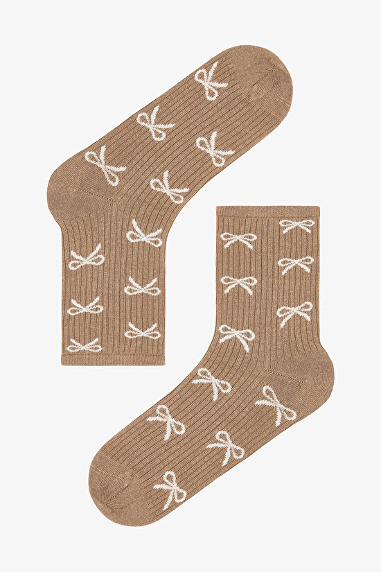 5 Çift Pamuklu Kurdele Desenli Soket Çorap - 6