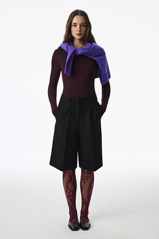 Bordo Vintage Çiçekli File Külotlu Çorap - 1