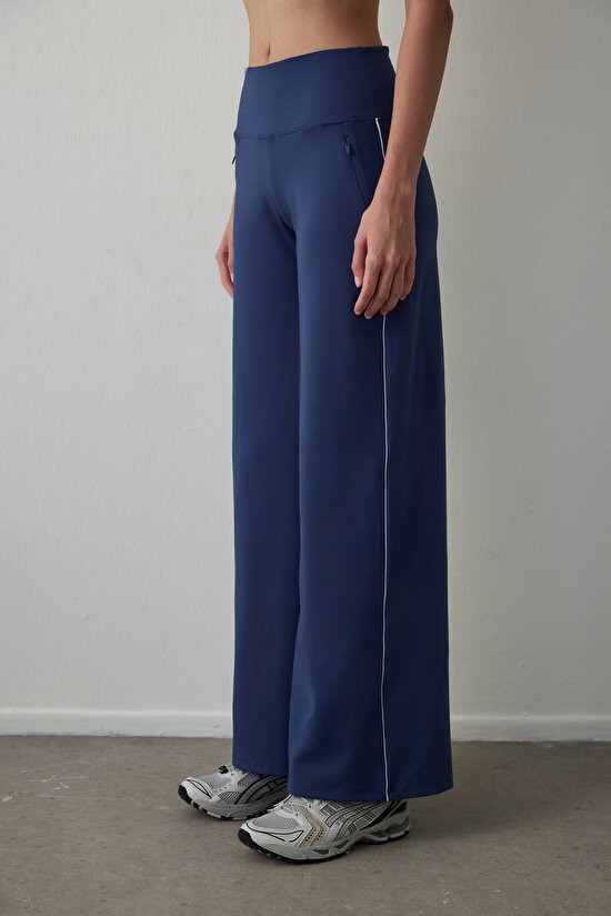 Indigo Thermal Effect Straight Leg Pocketed High Waist Pants Indigo Thermal Effect Straight Leg Pocketed High Waist Pants - 1