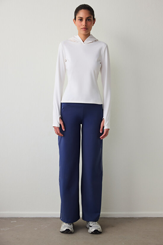 Indigo Thermal Effect Straight Leg Pocketed High Waist Pants Indigo Thermal Effect Straight Leg Pocketed High Waist Pants - 4