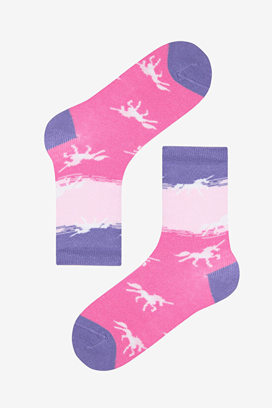 Girls Running Unicorn 4in1 Multi Colour Socket Socks - 4