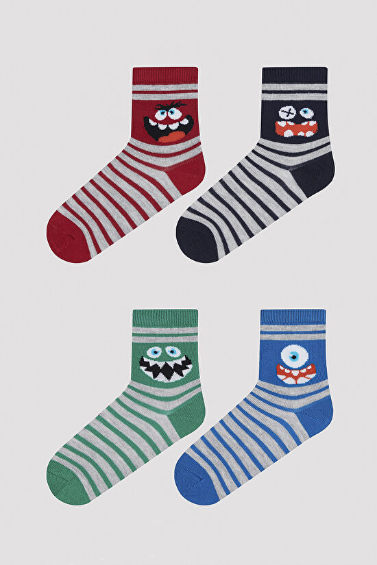 Erkek Çocuk Funny Monsters 4 lü Soket Çorap - 1