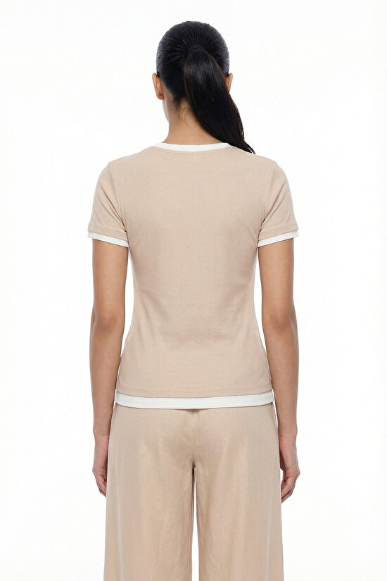 Pastel Bej Basic Layer Tişört - 2