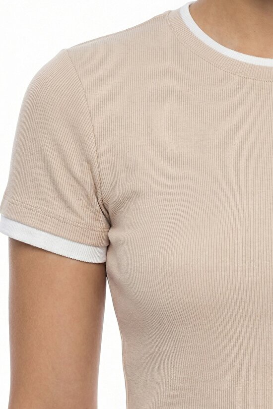 Pastel Bej Basic Layer Tişört - 3