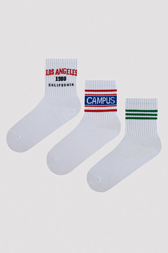 Los Angeles Slogan Baskılı 3lü Soket Çorap - 1