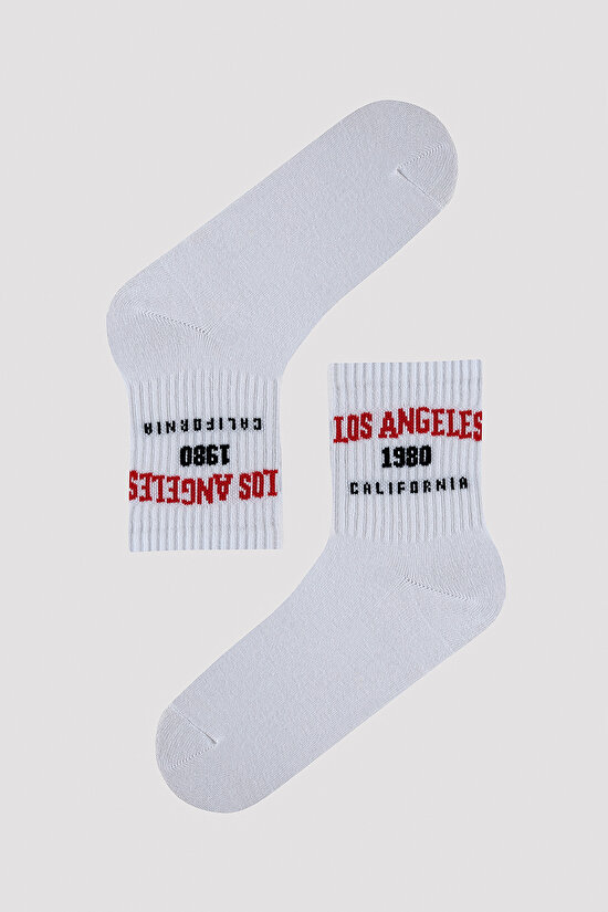 Los Angeles Slogan Baskılı 3lü Soket Çorap - 4